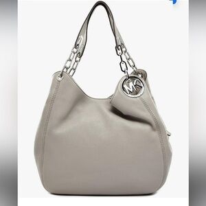 Michael Kors Fulton Large Shoulder Tote in Pearl Grey with Matching Wallet